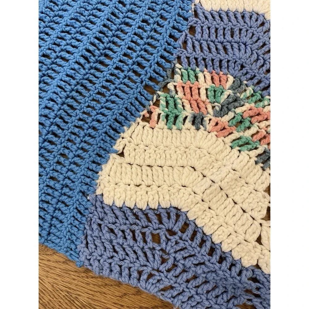 Vtg Crochet Chevron Zig Tablecloth Throw Blanket 116x57